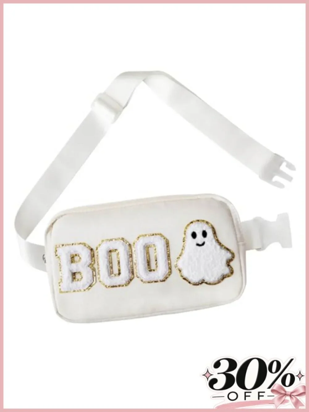 Halloween Ghost Fanny Pack Crossbody Bag BOO Print Nylon Waist Bag